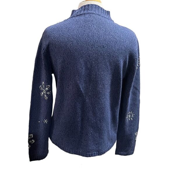 VTG Cardigan Blue&White Snowflakes Beads/Sequins size S - Picture 7 of 11